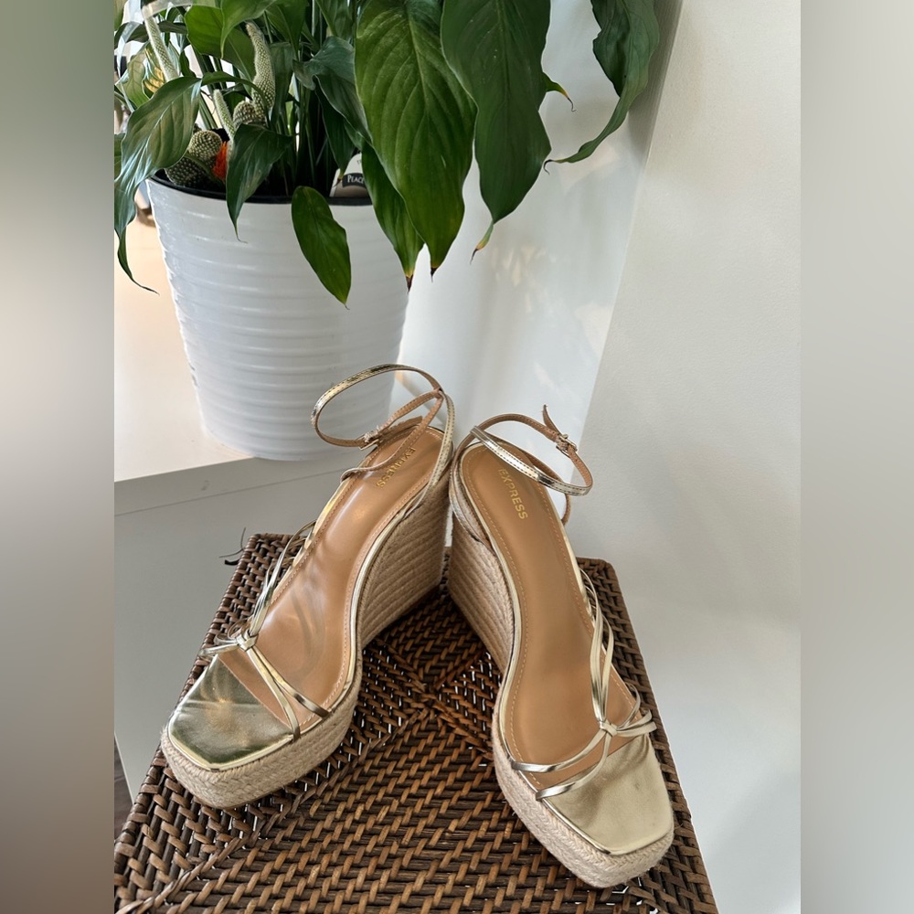 Gold wedge sandals